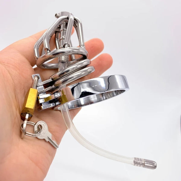 Male Chastity Device With Urethral Catheter Barbed Anti-off Ring