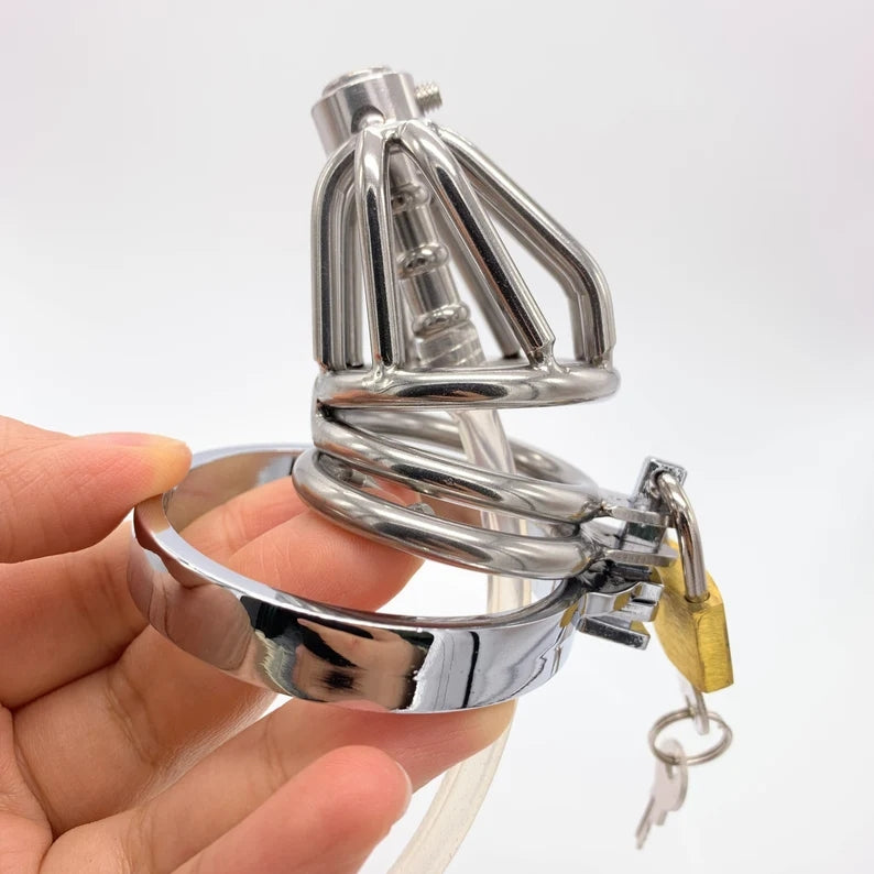 Male Chastity Device With Urethral Catheter Barbed Anti-off Ring