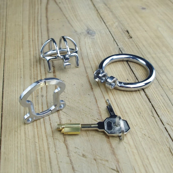 Chastity Device With Spiked Ring Stainless Steel Penis Cock Cage Micro Penis Locking Sex Toy For Men