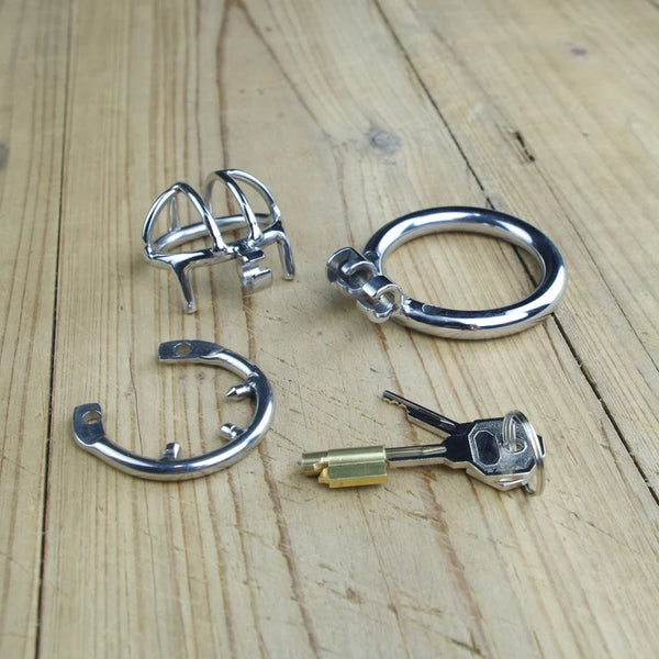 Chastity Device With Spiked Ring Stainless Steel Penis Cock Cage Micro Penis Locking Sex Toy For Men