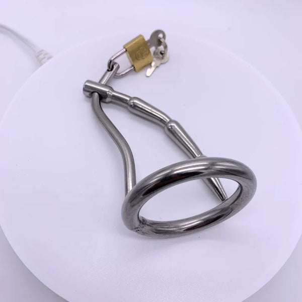 Stainless Steel Male Chastity Device with Urinary Plug,SM Cock Cage