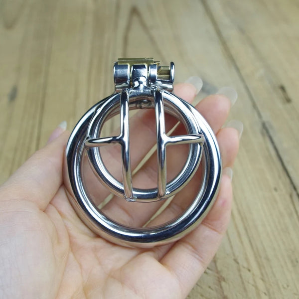 Chastity Device With Spiked Ring Stainless Steel Penis Cock Cage Micro Penis Locking Sex Toy For Men