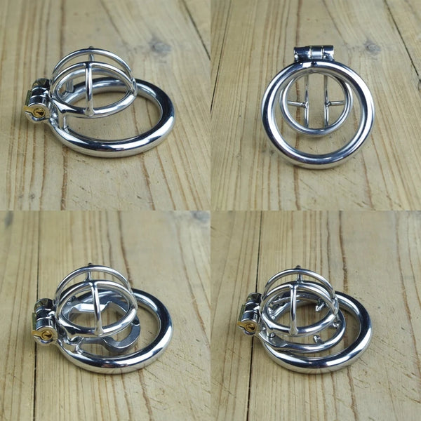 Chastity Device With Spiked Ring Stainless Steel Penis Cock Cage Micro Penis Locking Sex Toy For Men