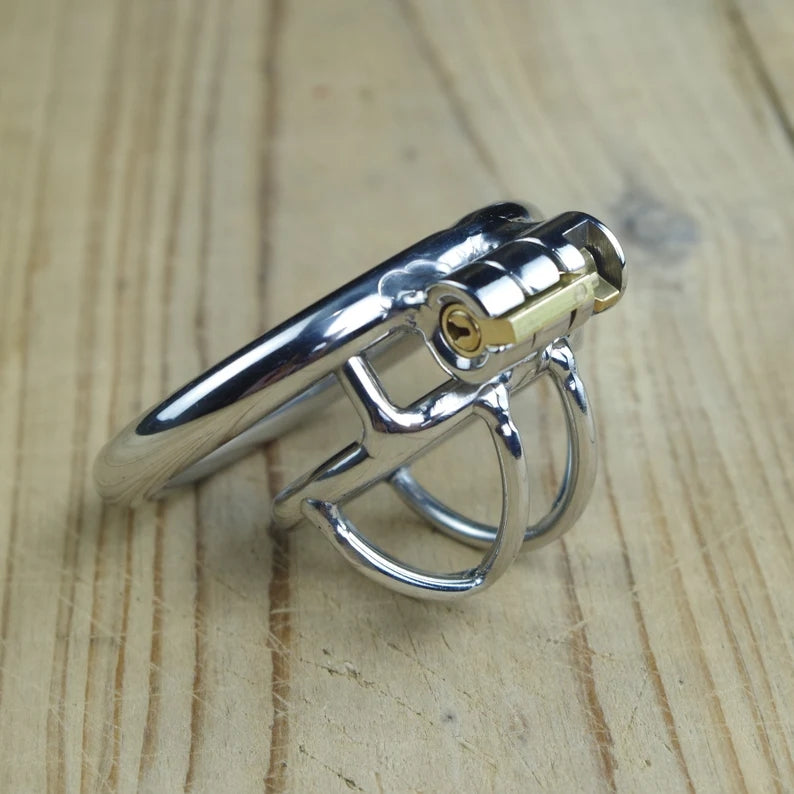 Chastity Device With Spiked Ring Stainless Steel Tiny Penis Cock Cage Micro Penis Locking Sex Toy For Men