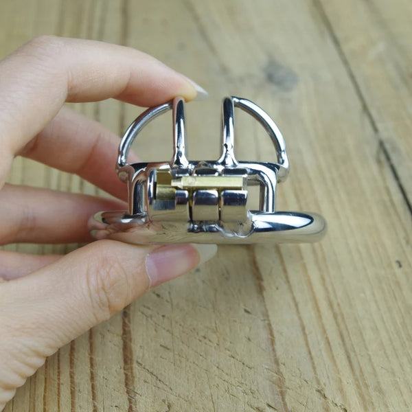 Chastity Device With Spiked Ring Stainless Steel Penis Cock Cage Micro Penis Locking Sex Toy For Men