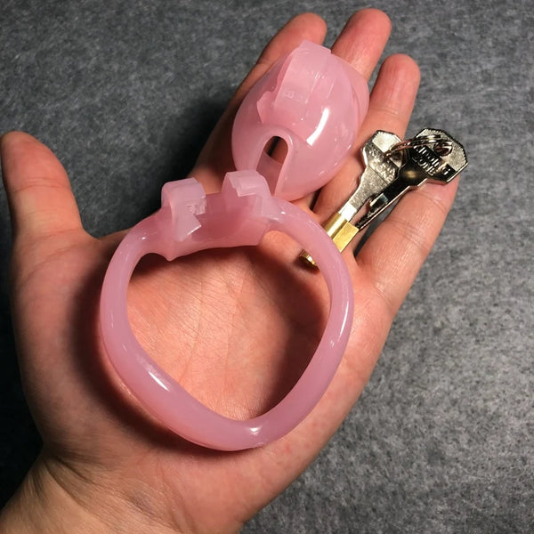 Pink Male Chastity Device Belt SM Cock Ring 4 Ring