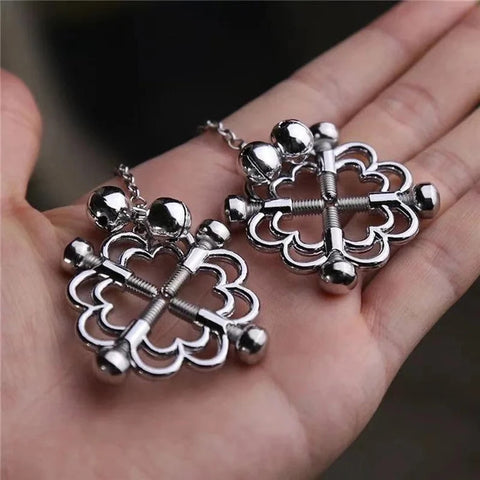 Flower Nipple Clips Adjustable Torture Play Clamps Chain Breast Bondage Restraints