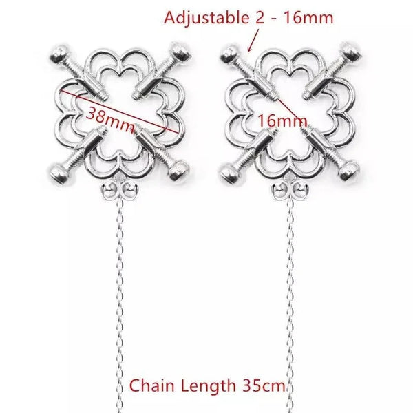 Flower Nipple Clips Adjustable Torture Play Clamps Chain Breast Bondage Restraints
