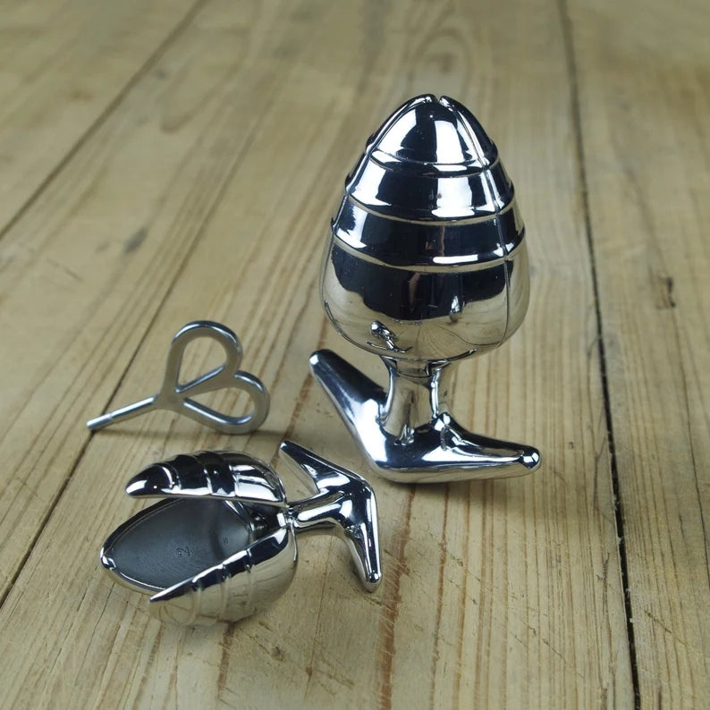 Stainless Steel Anal Dilator Locking Butt Plug, Solid Petals Anal Lock   JUPUDA