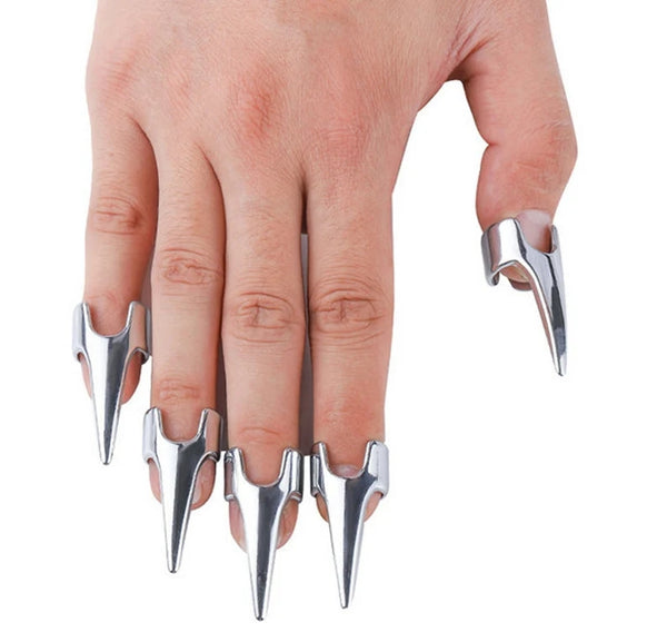 Unisex Adjustable Silver - Set of Five Stainless Steel Metal Claws for Fingers 10pcs