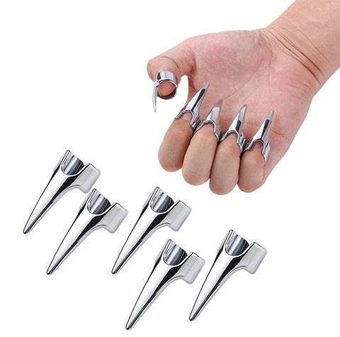 Unisex Adjustable Silver - Set of Five Stainless Steel Metal Claws for Fingers 10pcs