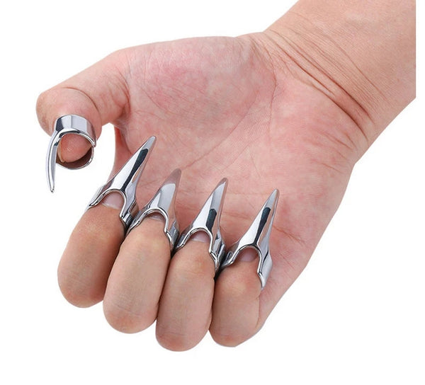 Unisex Adjustable Silver - Set of Five Stainless Steel Metal Claws for Fingers 10pcs
