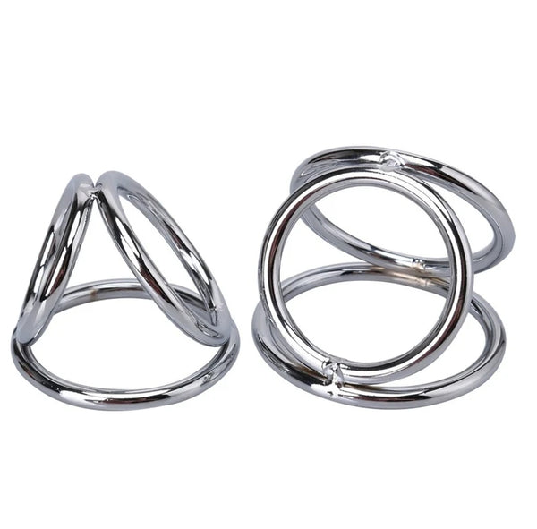 Stainless Steel Triple Cock Ring 3 Hoop Penis Scrotum Cage Sex Toy Bondage BDSM Naughty Kinky Erection Orgasm Sub Dom