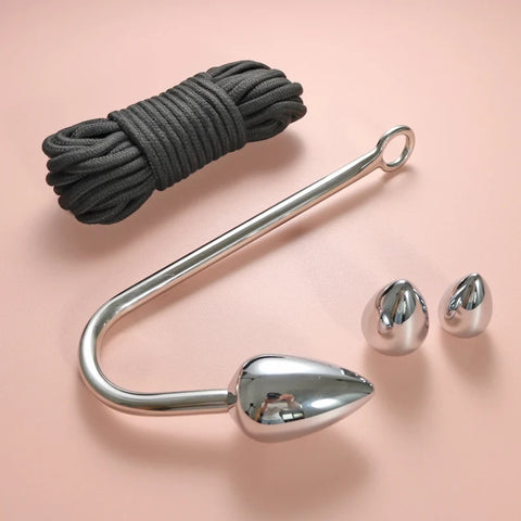 Stainless Steel Bondage Anal Hook with 3 Balls,Mature Fetish Rope Play