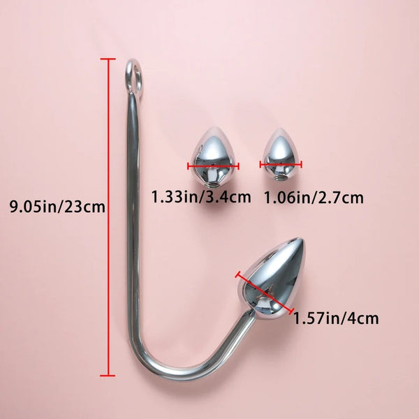 Stainless Steel Bondage Anal Hook with 3 Balls,Mature Fetish Rope Play