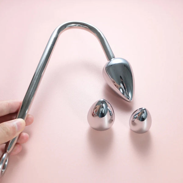 Stainless Steel Bondage Anal Hook with 3 Balls,Mature Fetish Rope Play