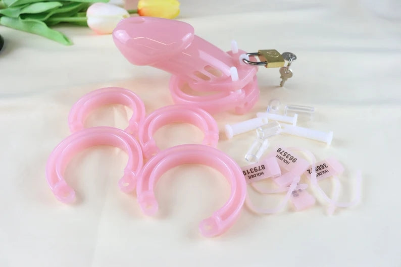 Chastity Cage Red / Red Mamba Lightweight 3D Printed Chastity Cage / Double lone face ring portable CB lock
