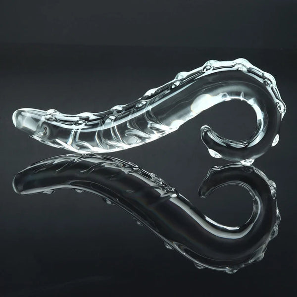 Glass Dildo Curved Fantasy Dildo, Glass Anal Plug Pleasure Wand Massager, G-Spot Toy