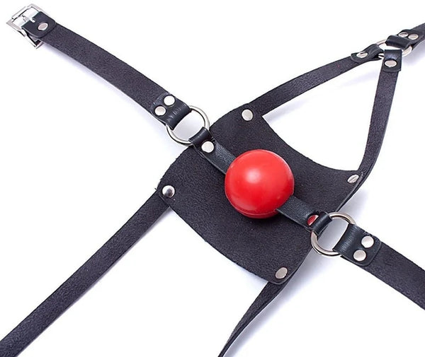 Leather Bondage BDSM Head Harness Mouth Ball Gag Mask Head Restraint Adjustable Breathable Sex Adult Toys Restraints Kinky Set Submissive