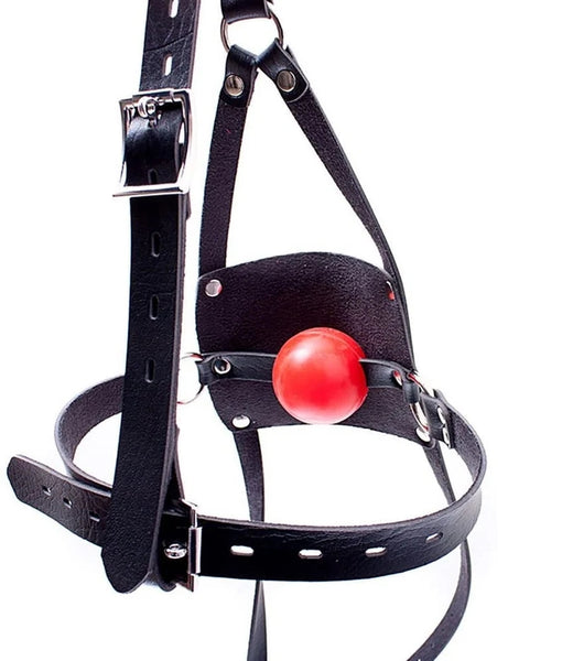 Leather Bondage BDSM Head Harness Mouth Ball Gag Mask Head Restraint Adjustable Breathable Sex Adult Toys Restraints Kinky Set Submissive