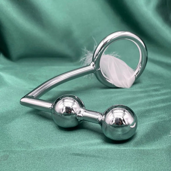 Stainless Steel Butt Plug Ball Anal Hook With Penis Ring , Cock Chastity Device , Mature