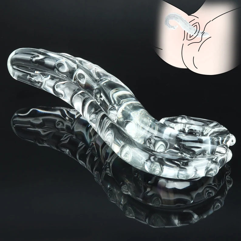 Glass Dildo Curved Fantasy Dildo, Glass Anal Plug Pleasure Wand Massager, G-Spot Toy