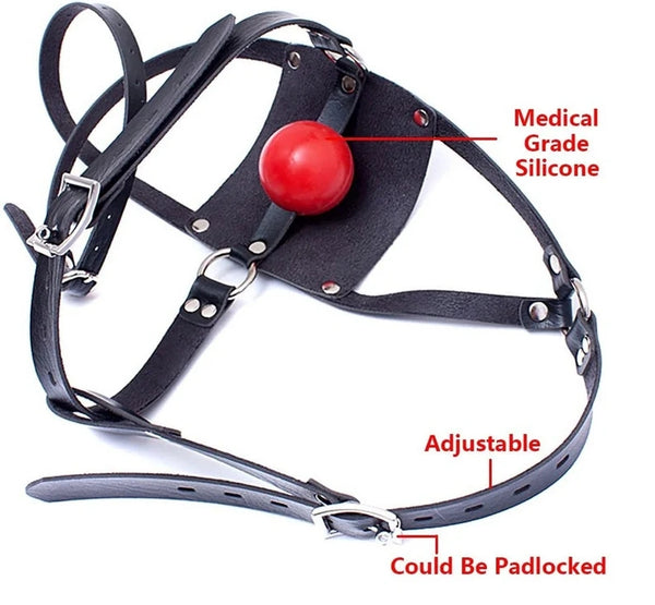 Leather Bondage BDSM Head Harness Mouth Ball Gag Mask Head Restraint Adjustable Breathable Sex Adult Toys Restraints Kinky Set Submissive