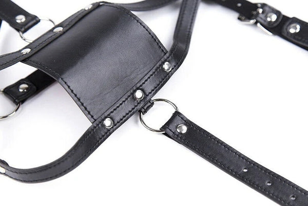 Leather Bondage BDSM Head Harness Mouth Ball Gag Mask Head Restraint Adjustable Breathable Sex Adult Toys Restraints Kinky Set Submissive